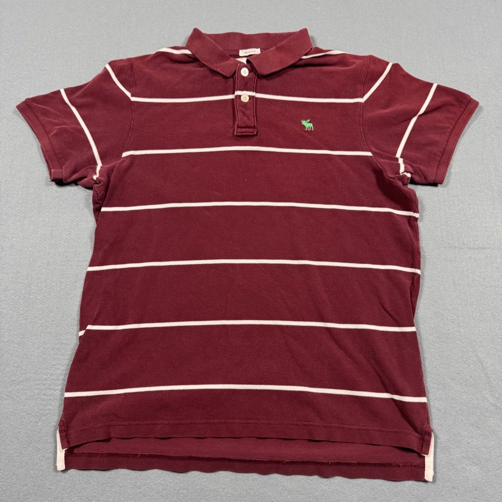 Abercrombie & Fitch Mens XL Muscle Fit Polo Shirt Burgundy Striped Short Sleeve